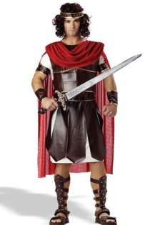 Mighty Gladiator Stylish Men Design Dark Glossy Brown With Golden Patterned Sequence and Red Cape
