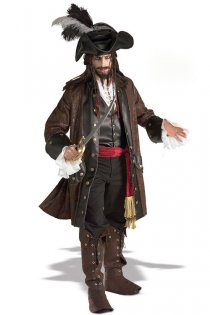 Classy Pirate Costume with Coat and Leather Embellished Hats, Shirt, Sash, Boot Tops
