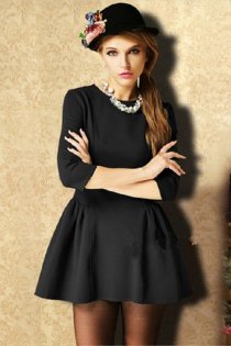 Classic Black Half Sleeves Little Black Dress with Round Neckline