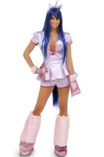 Flirtatious Pretty Unicorn Pink Trimmed White Skirted Top and Shorts Costume