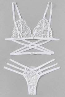 White criss cross lace bra & panties set