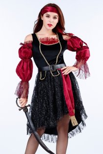 Classic ladies pirate costume with turban, pirate dress, belt, Prop knife