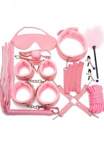 Pink 10PCS Neck Collar Hand Cuff Wrist Bondage Set Body BDSM Restraint Harness Slave Game