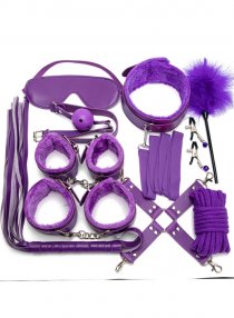 Purple 10PCS Neck Collar Hand Cuff Wrist Bondage Set Body BDSM Restraint Harness Slave Game