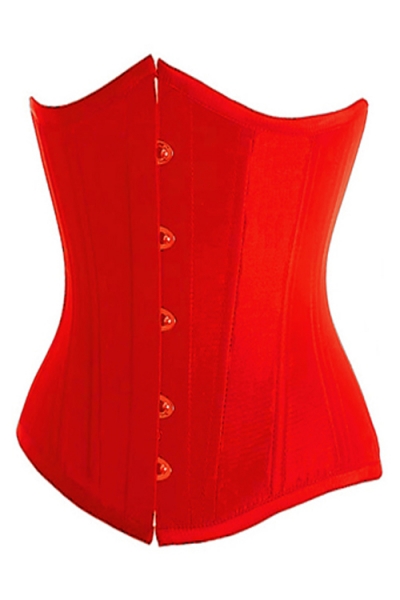 Essential Fiery Red Satin Underbust Waist Training Corset With Simmering Effect for Every Occasion, Front Busk