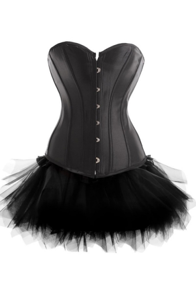 Strapless Mini Corset Dress in Black With Tutu Net Mini Skirt