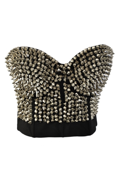 Corset With Silver Spiked Design in Front With Back Hook and Eye Closure