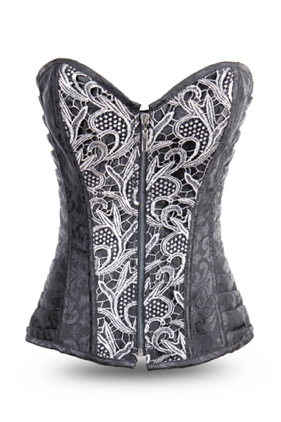 Sexy Steel Boned Corset with Zipper on the Front and Back Lace-up