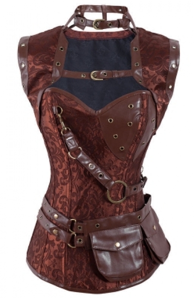 All Buckled Up Leather Corset With Printed Satin, Gold Detailing and Pockets