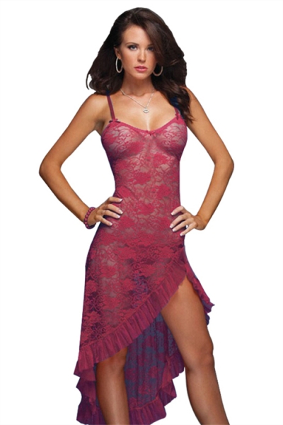 Burgundy Plus Size Floral Lace Gown Dress With Matching Thongs