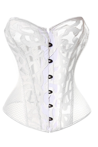 Sexy White Faux Leather & Fishnet Overbust Corset S-6XL