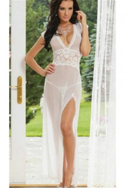 Sexy white lingerie tulle sexy uniform temptation transparent mesh nightdress