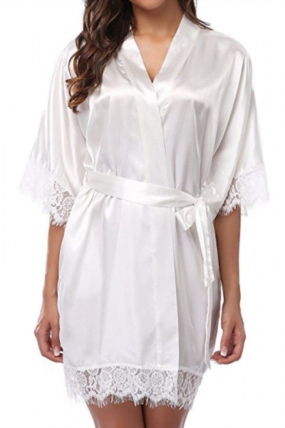White Ice silk pajamas plus size fat girl nightdress sexy loose lace robe