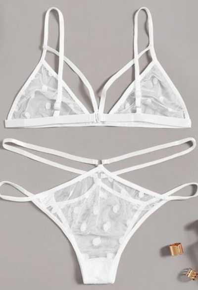 White lace transparent female bikini temptation three-point sexy lingerie set
